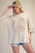 Peace Sign Waffle Knit Top