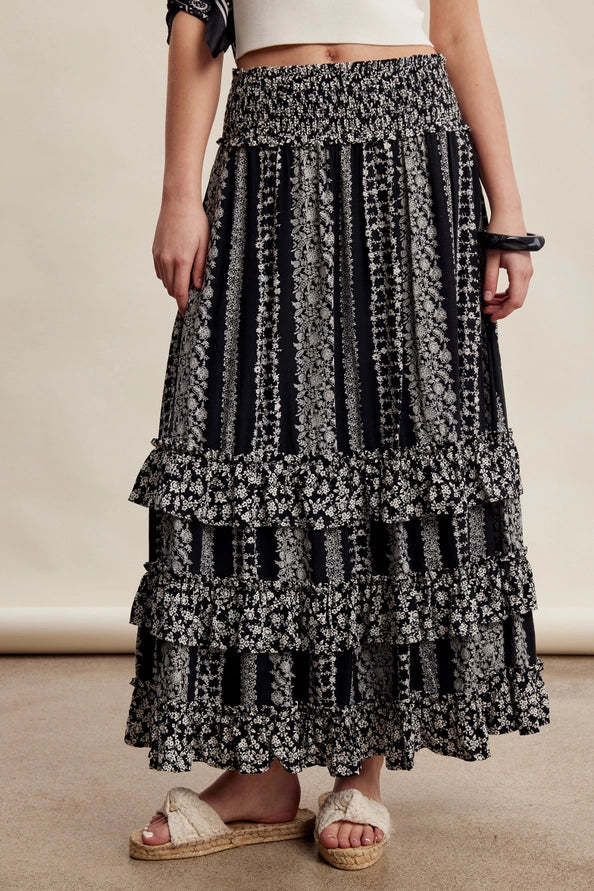 Floral Smocked Tiered Maxi Skirt