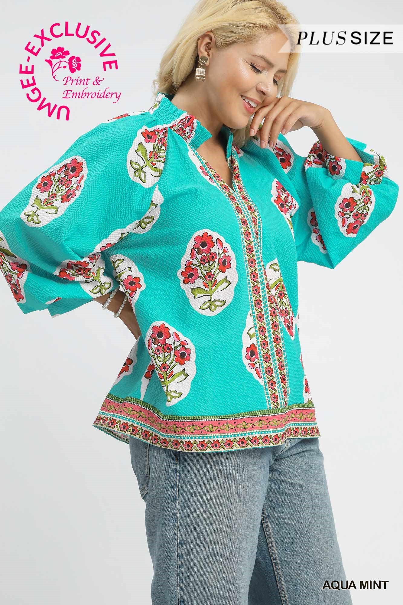 Mint Medallion Print Top