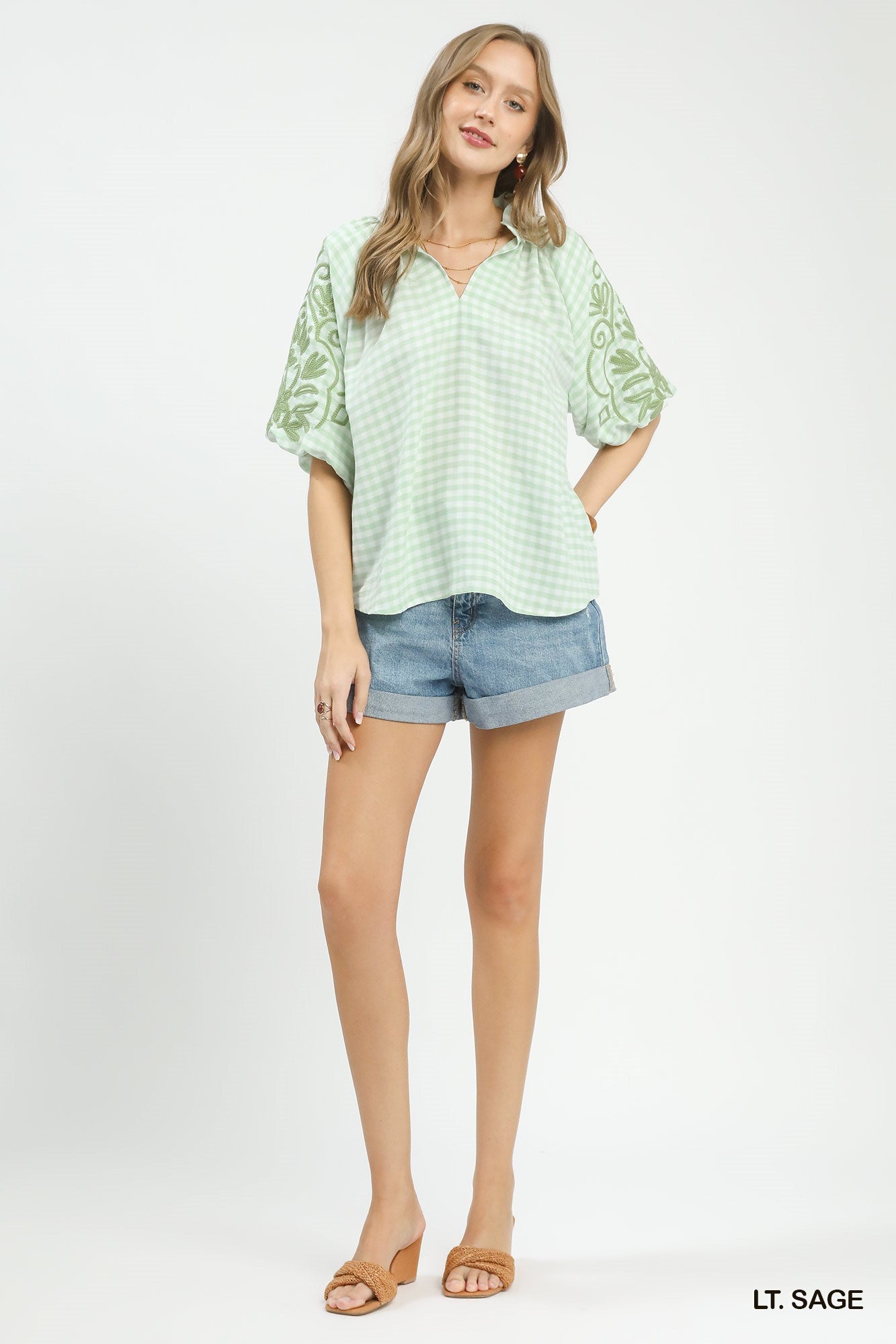 Sage Gingham Blouse