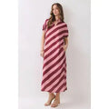 Diagonal Stripe Puff Sleeve Midi Dress