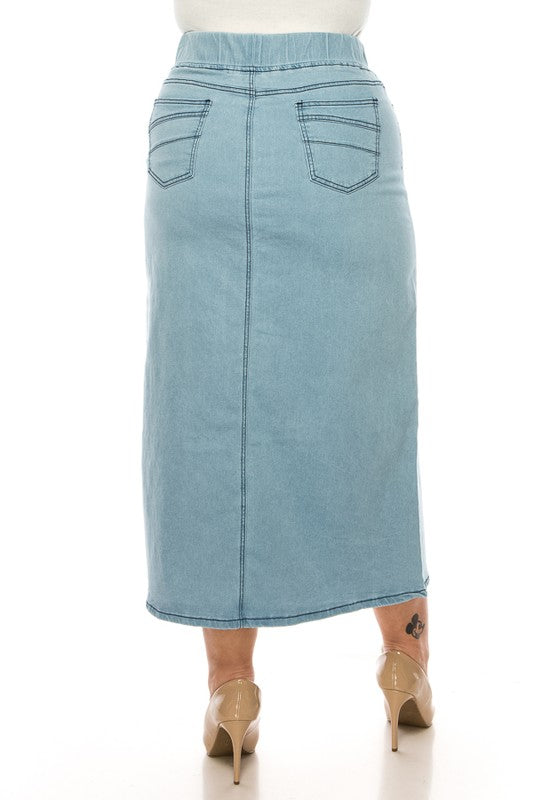 Curvy Long Light Denim Skirt