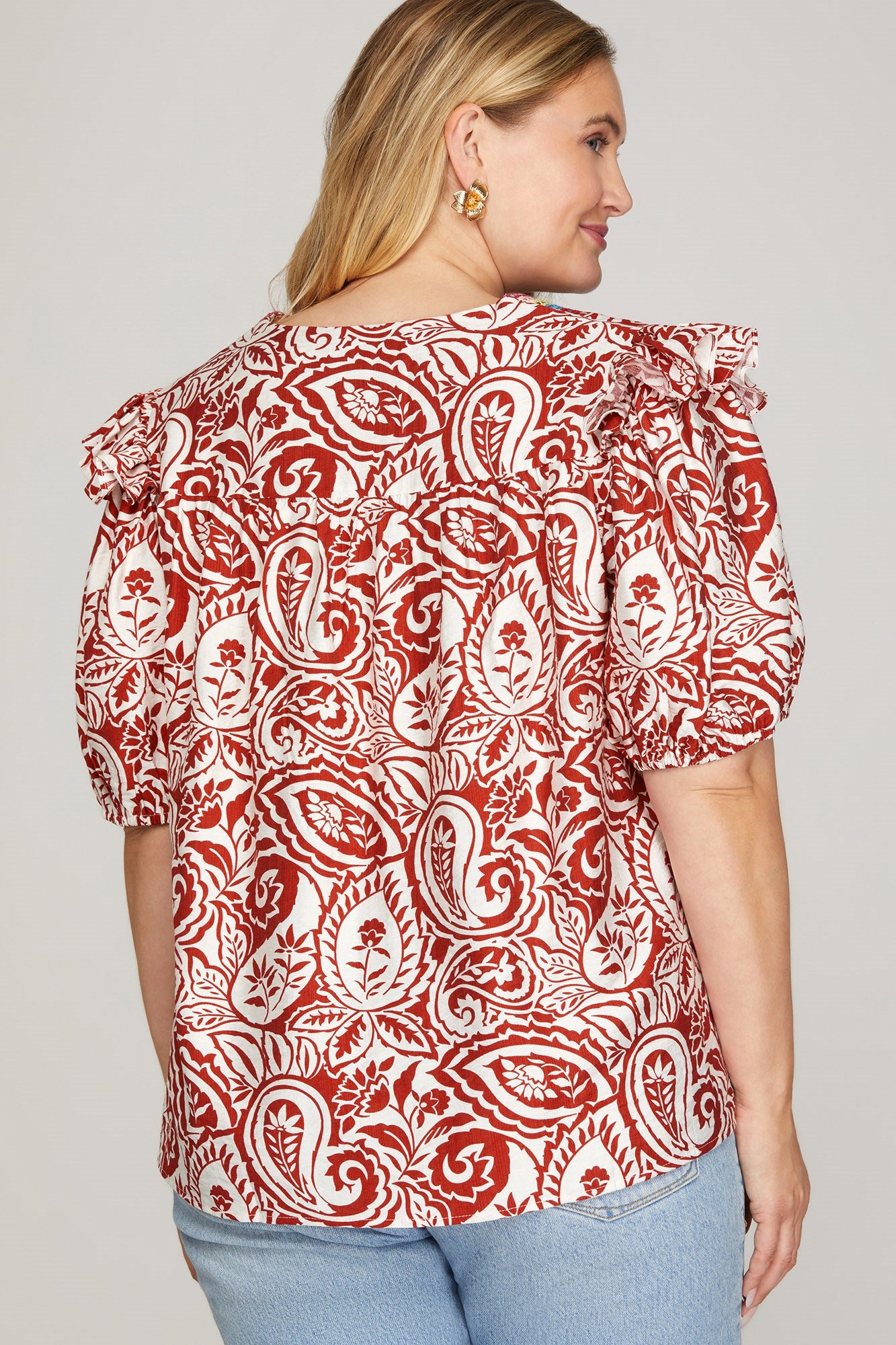 Curvy Folklore Ruffle Top