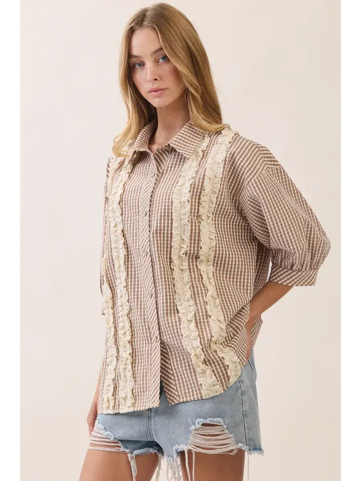 Gingham & Lace Top