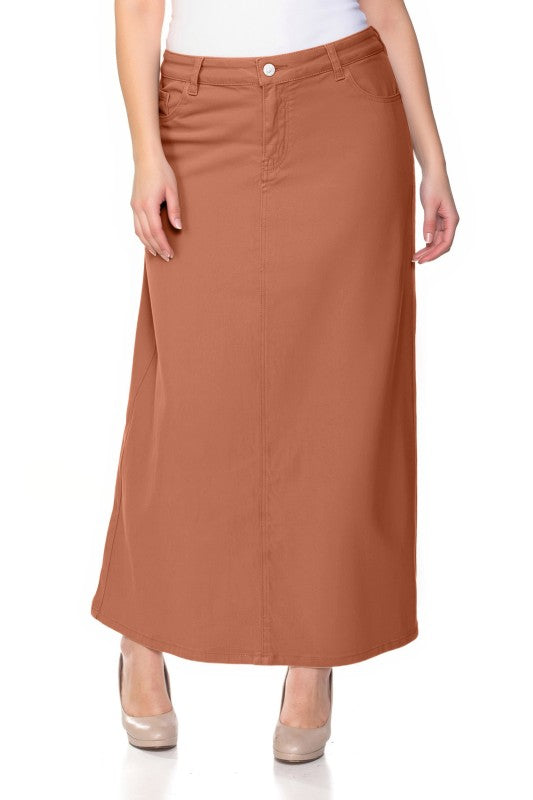 Curvy Long Caramel Denim Skirt