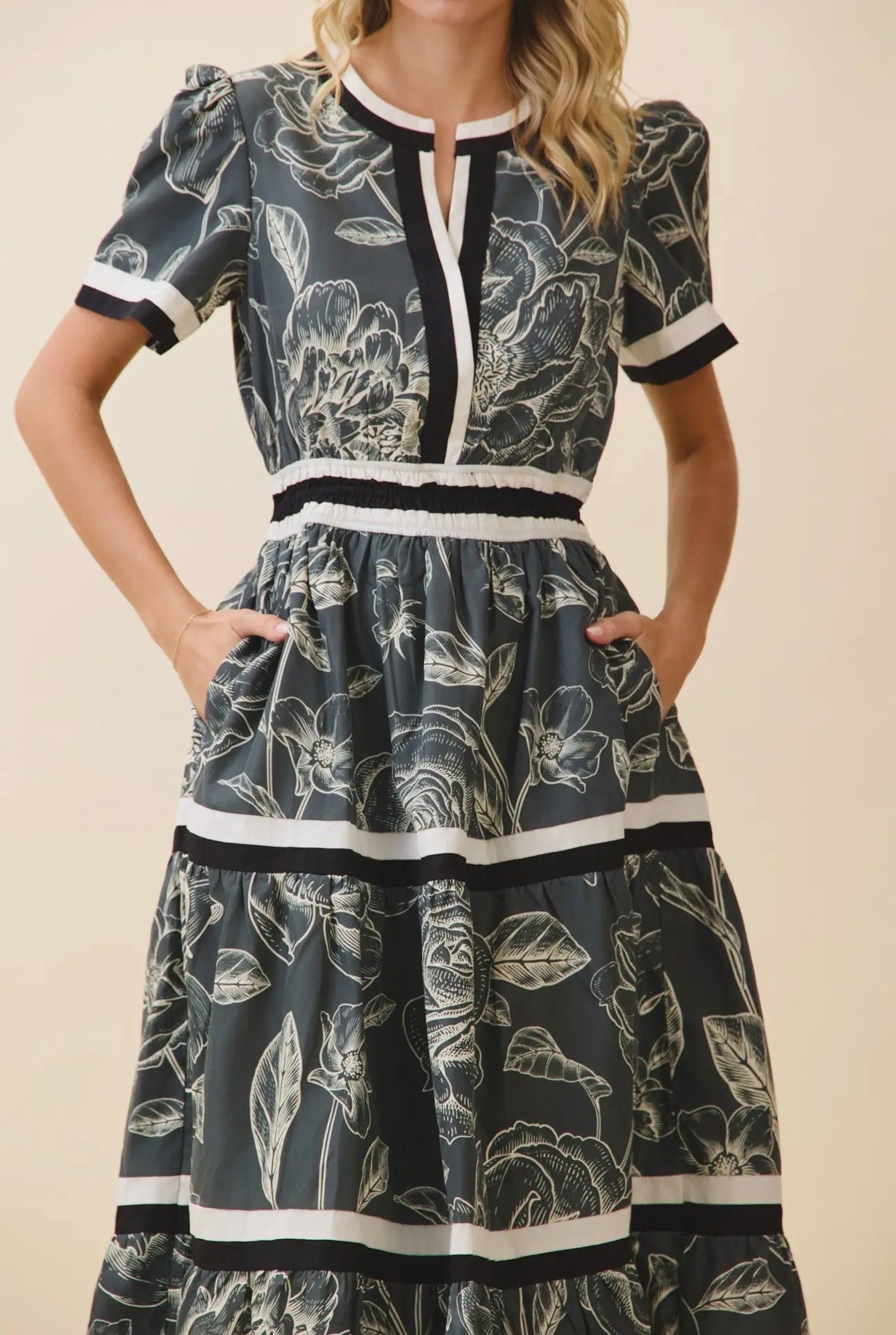 Black Rose Smocked Dress