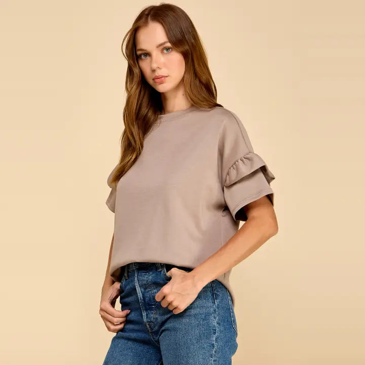 Ruffled Sleeve Scuba Top