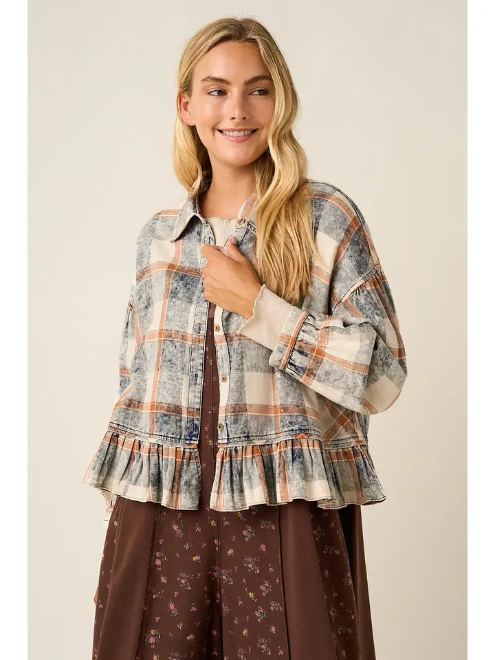 Washed Plaid Top