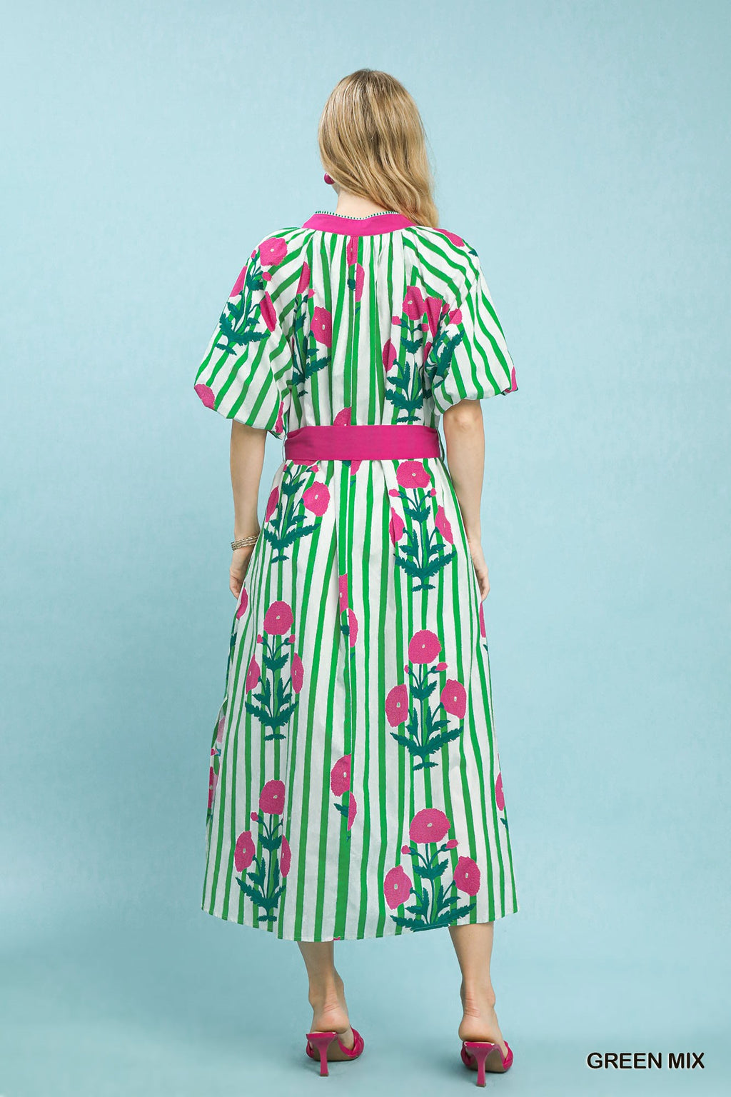 Blossom & Stripe Belted Midi