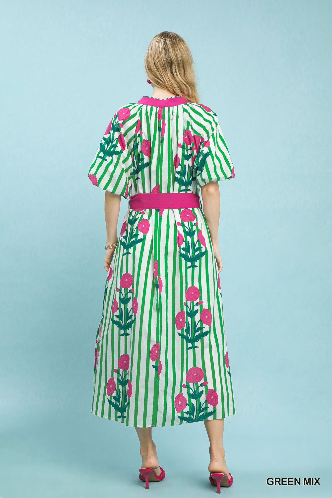 Blossom & Stripe Belted Midi