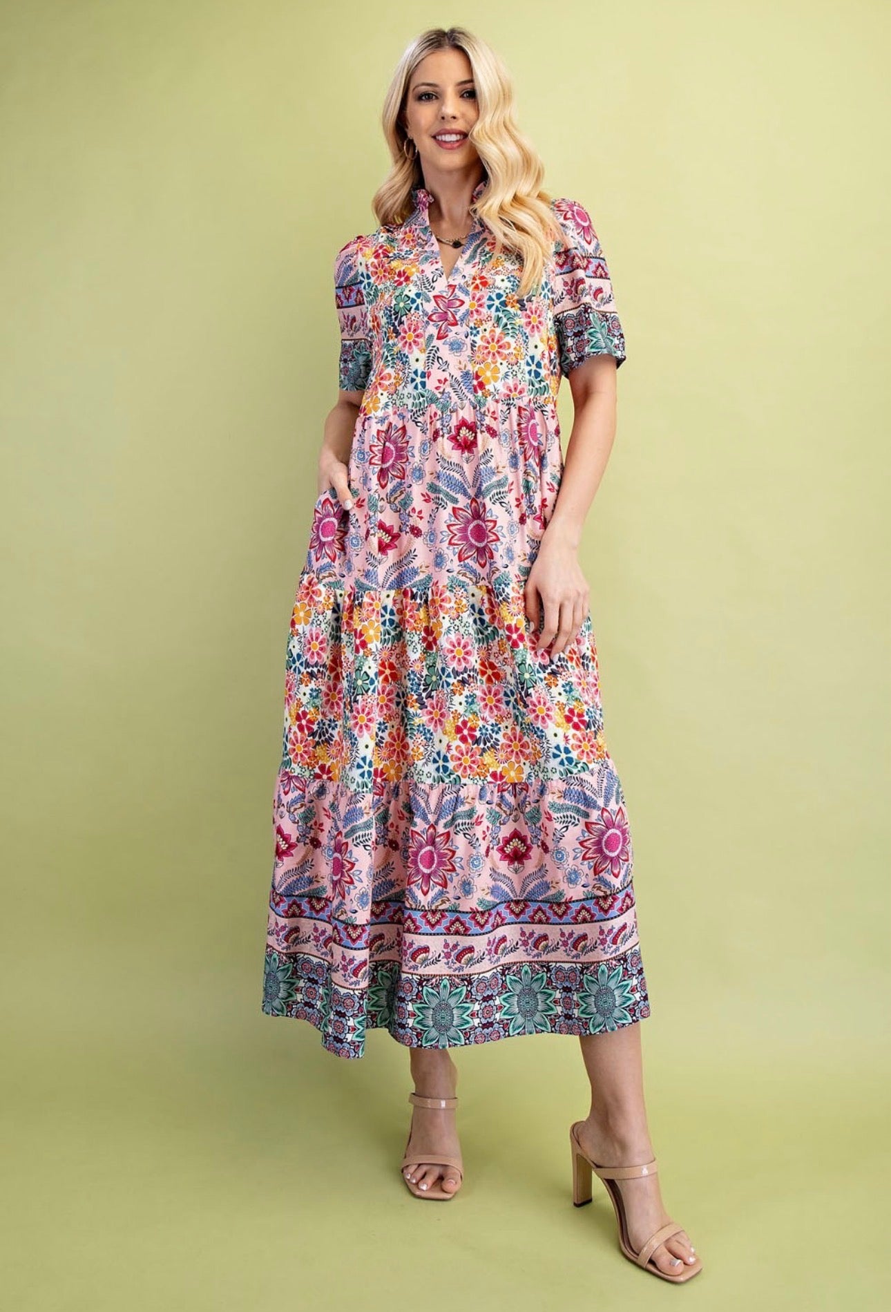 Mosaic Bloom Tiered Dress