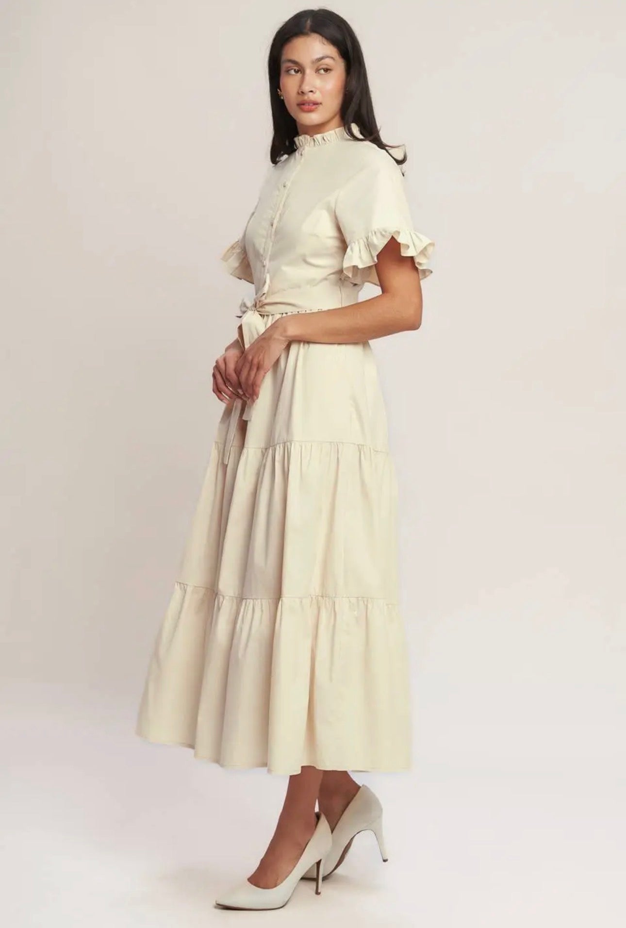 Ivory Ruffle Sleeve Dress