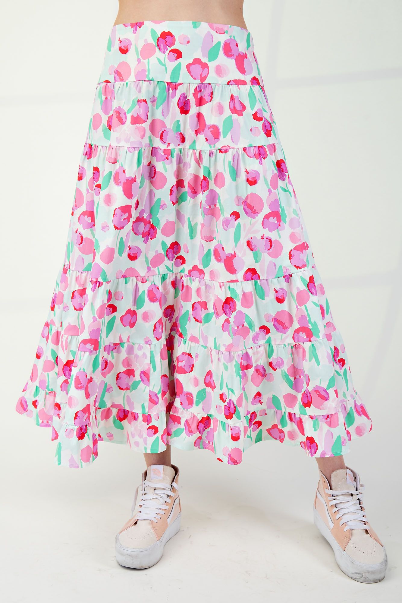 Watercolor Printed Tiered Skirt