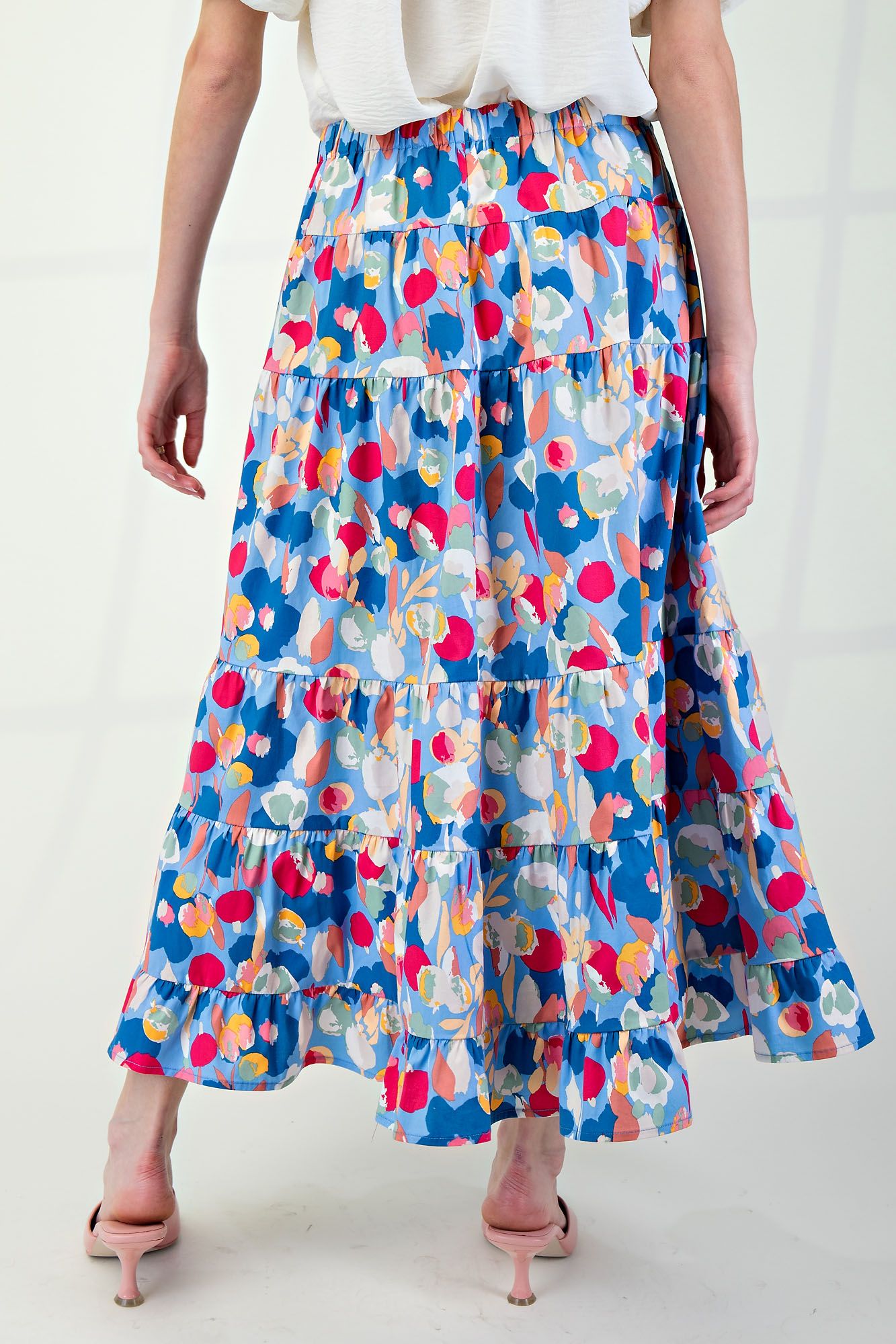 Watercolor Printed Tiered Skirt