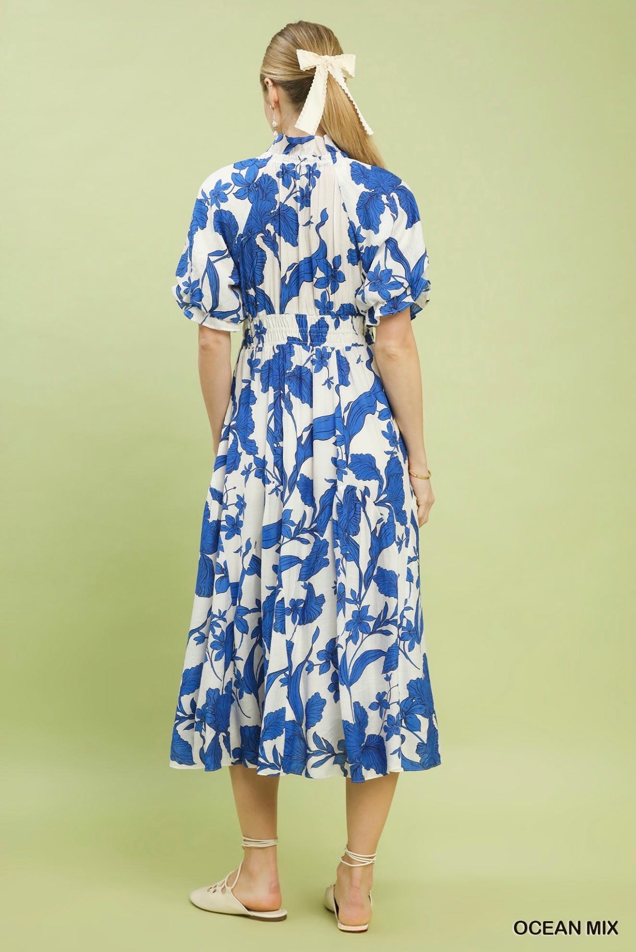 Porcelain Floral Puff Sleeve Dress
