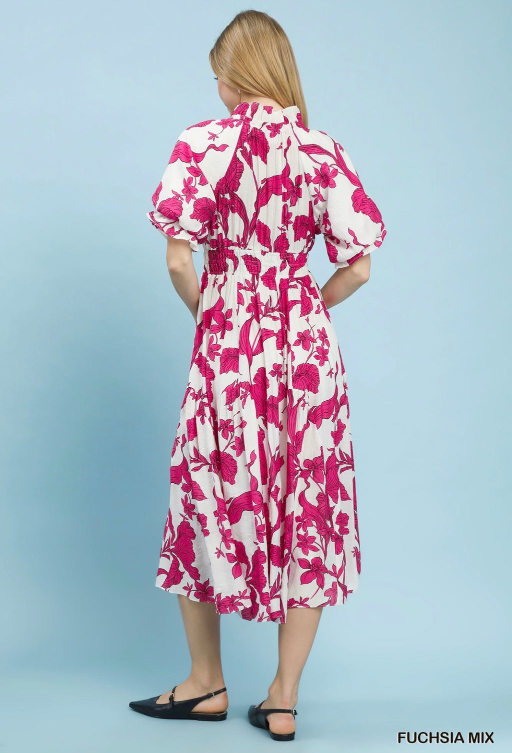 Porcelain Floral Puff Sleeve Dress