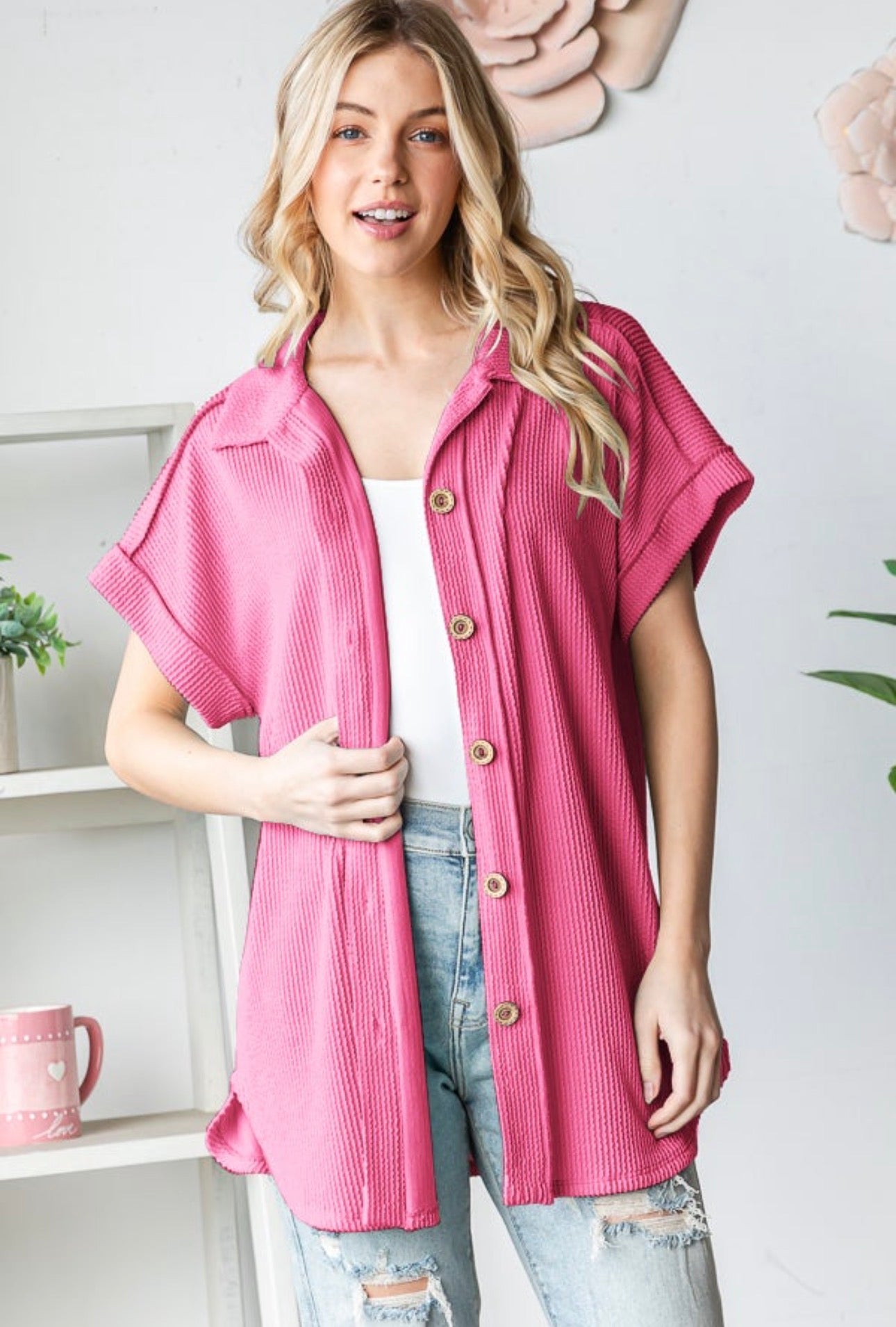Ribbed Button Up Top