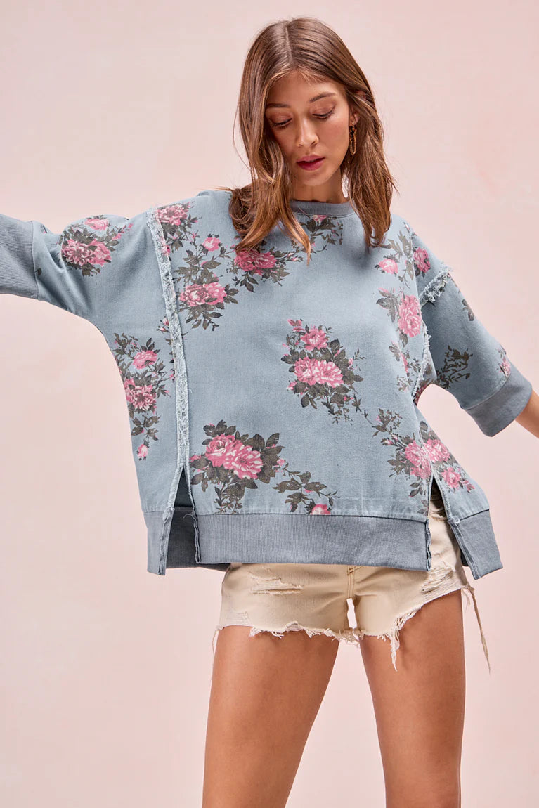 Denim Floral Top