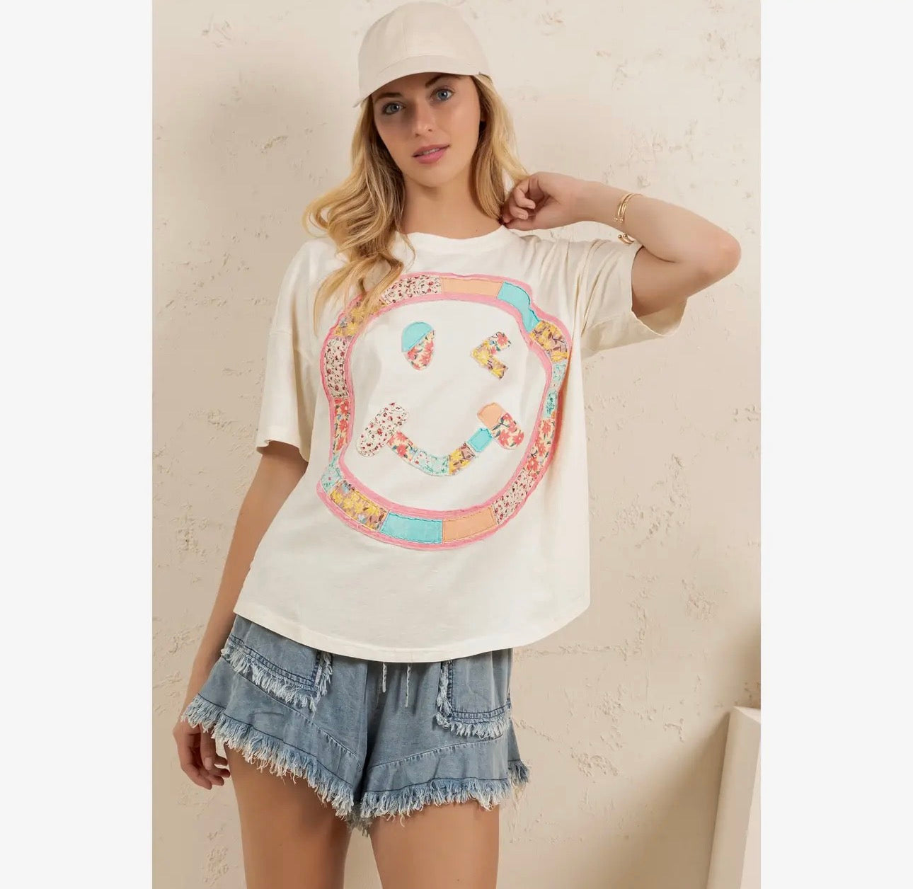 Curvy Boho Patchwork Smiley Tee