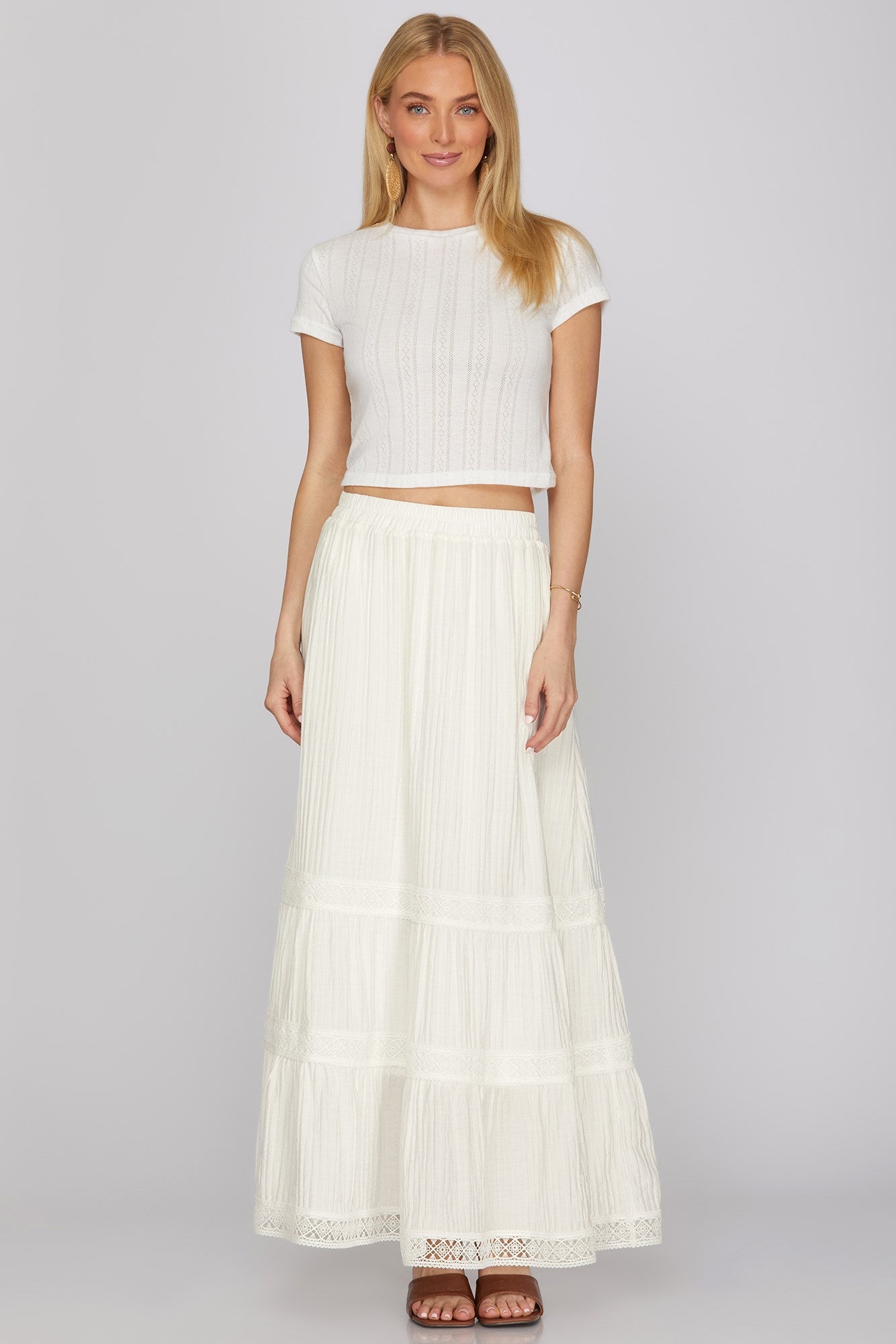 Woven Tiered White Maxi