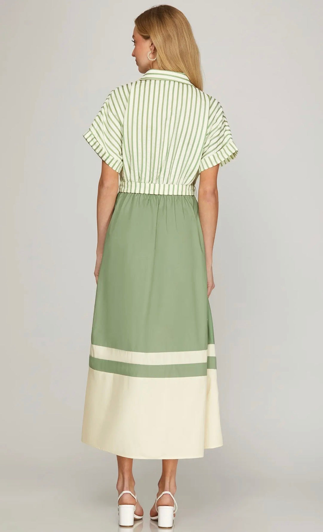 Sage Stripe Midi Dress