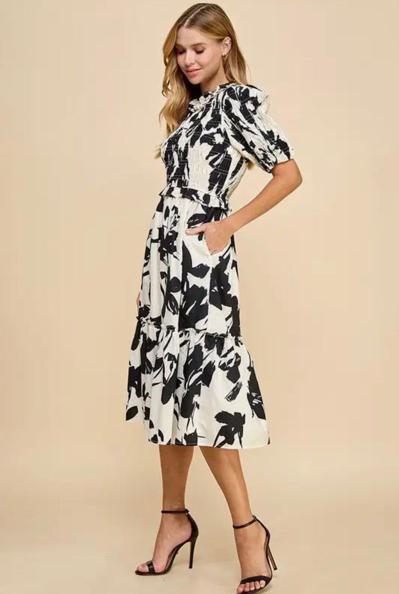 Noir Bloom Midi Dress