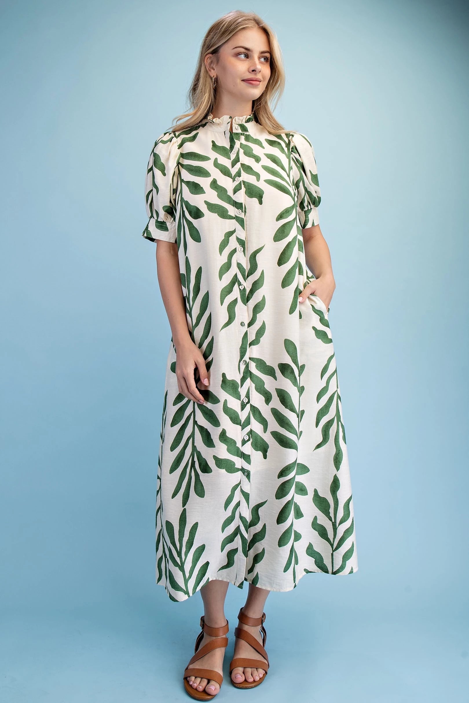 Botanical Leaf Midi Dress