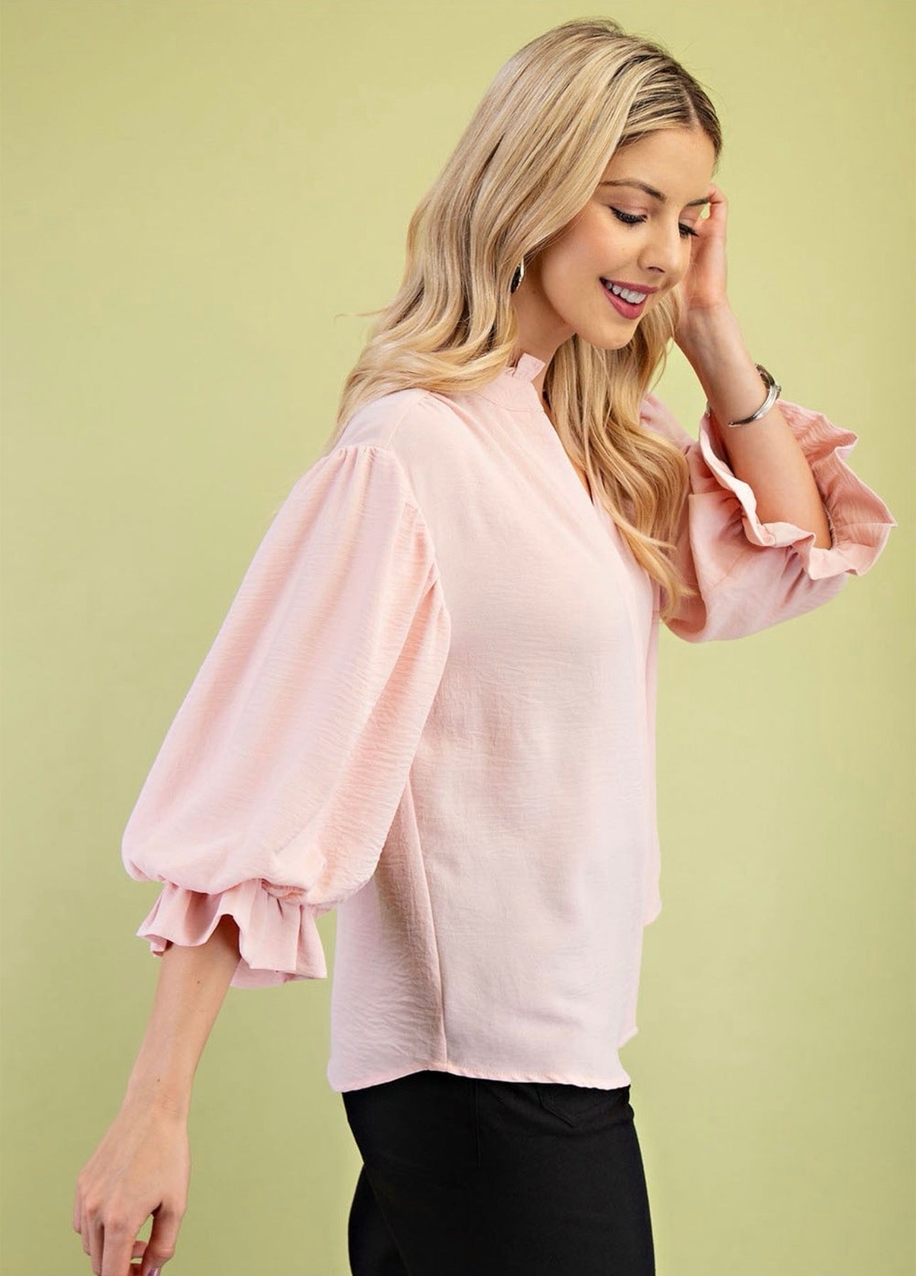 Curvy Rosette Ruffle Blouse