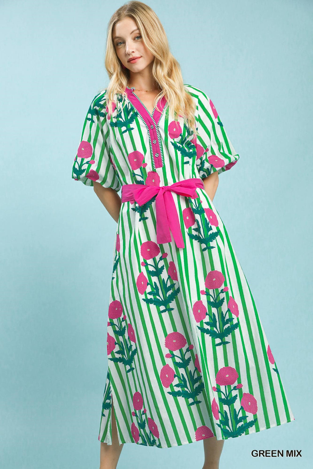 Blossom & Stripe Belted Midi