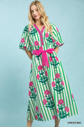 Blossom & Stripe Belted Midi