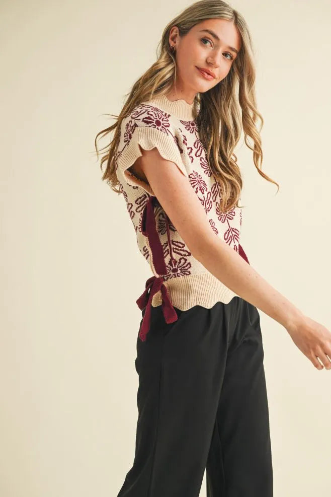 Crimson Floral Sweater Vest