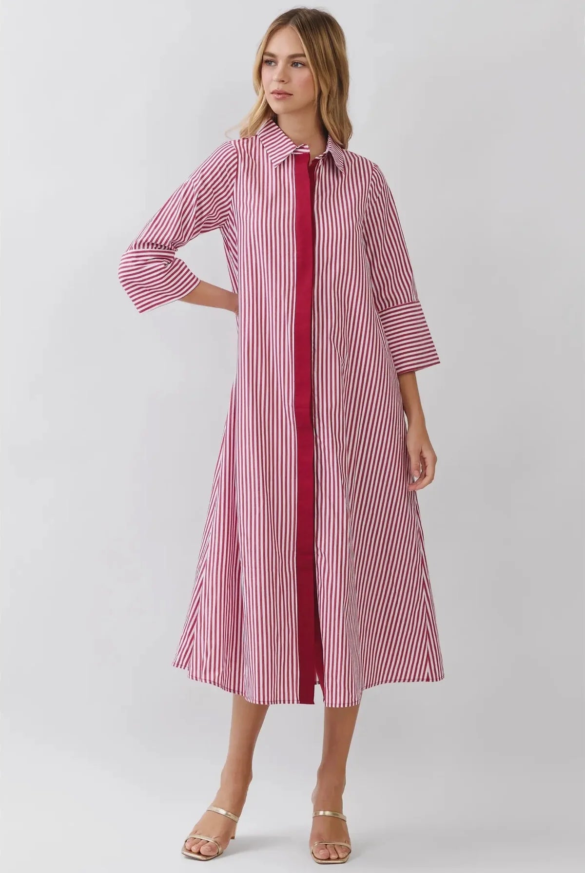 Crimson Striped Maxi Dress