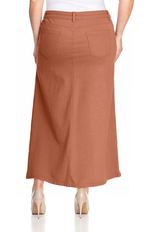 Curvy Long Caramel Denim Skirt