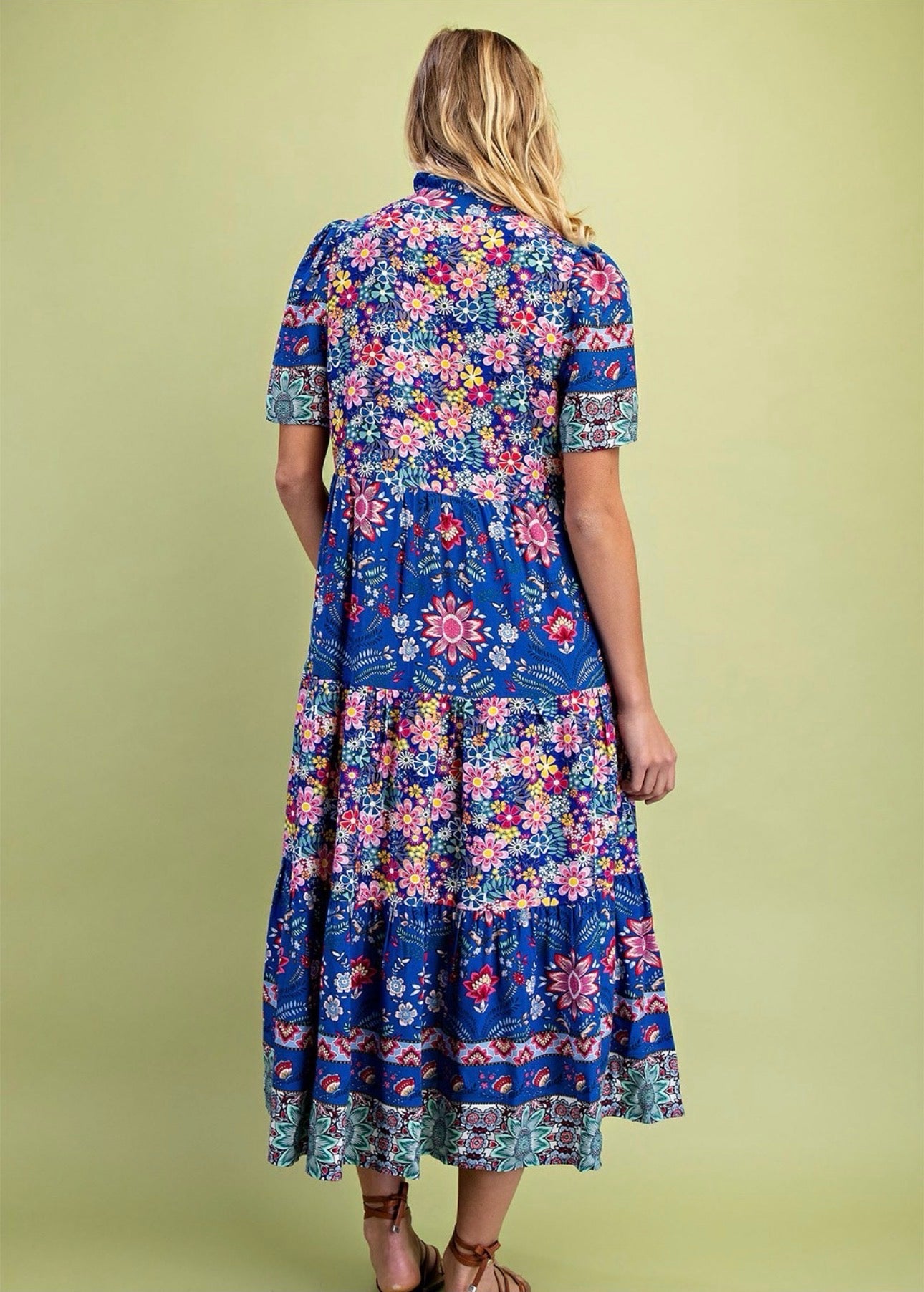 Curvy Mosaic Bloom Tiered Midi
