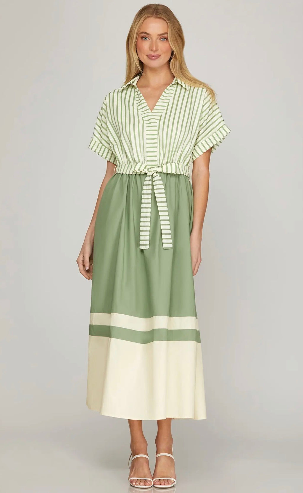 Sage Stripe Midi Dress