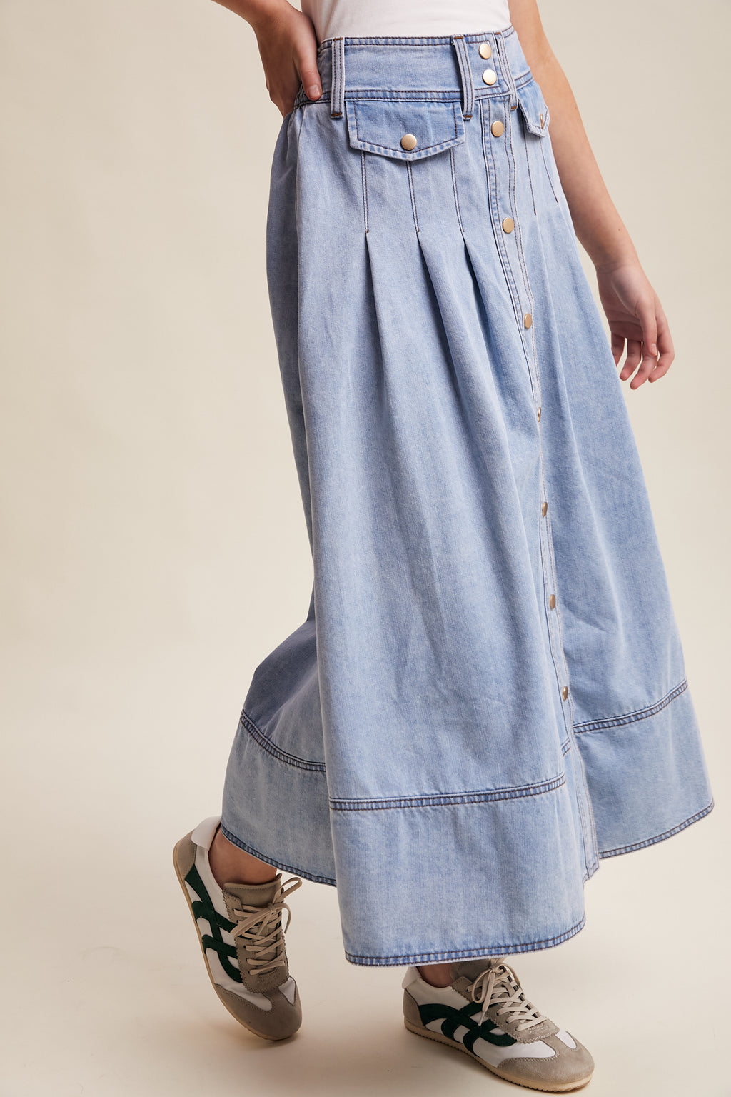 Button Front Denim Skirt
