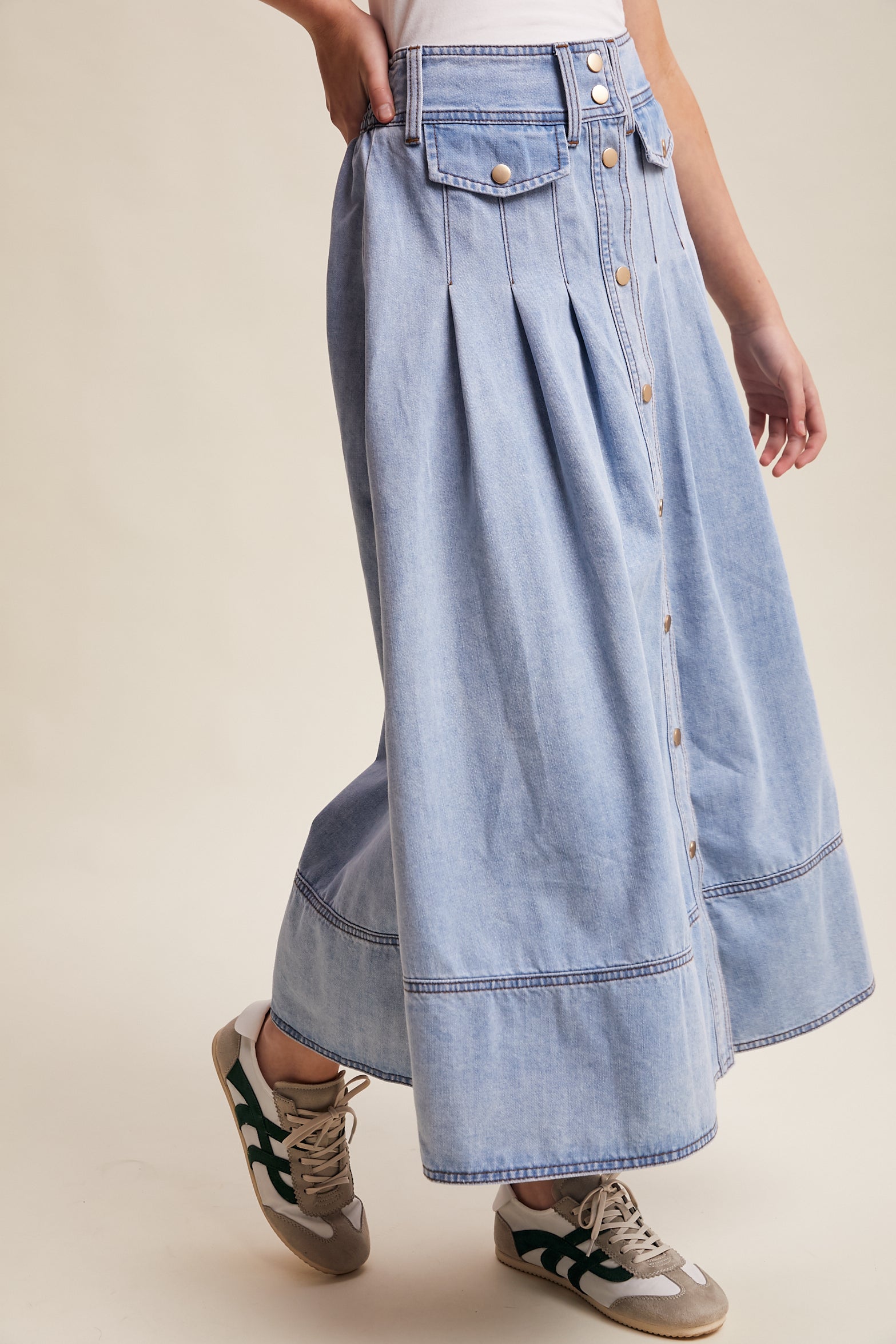 Button Front Denim Skirt