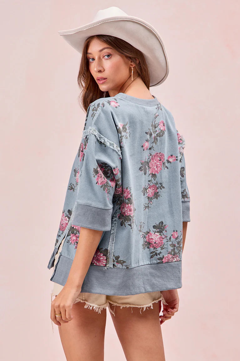 Denim Floral Top