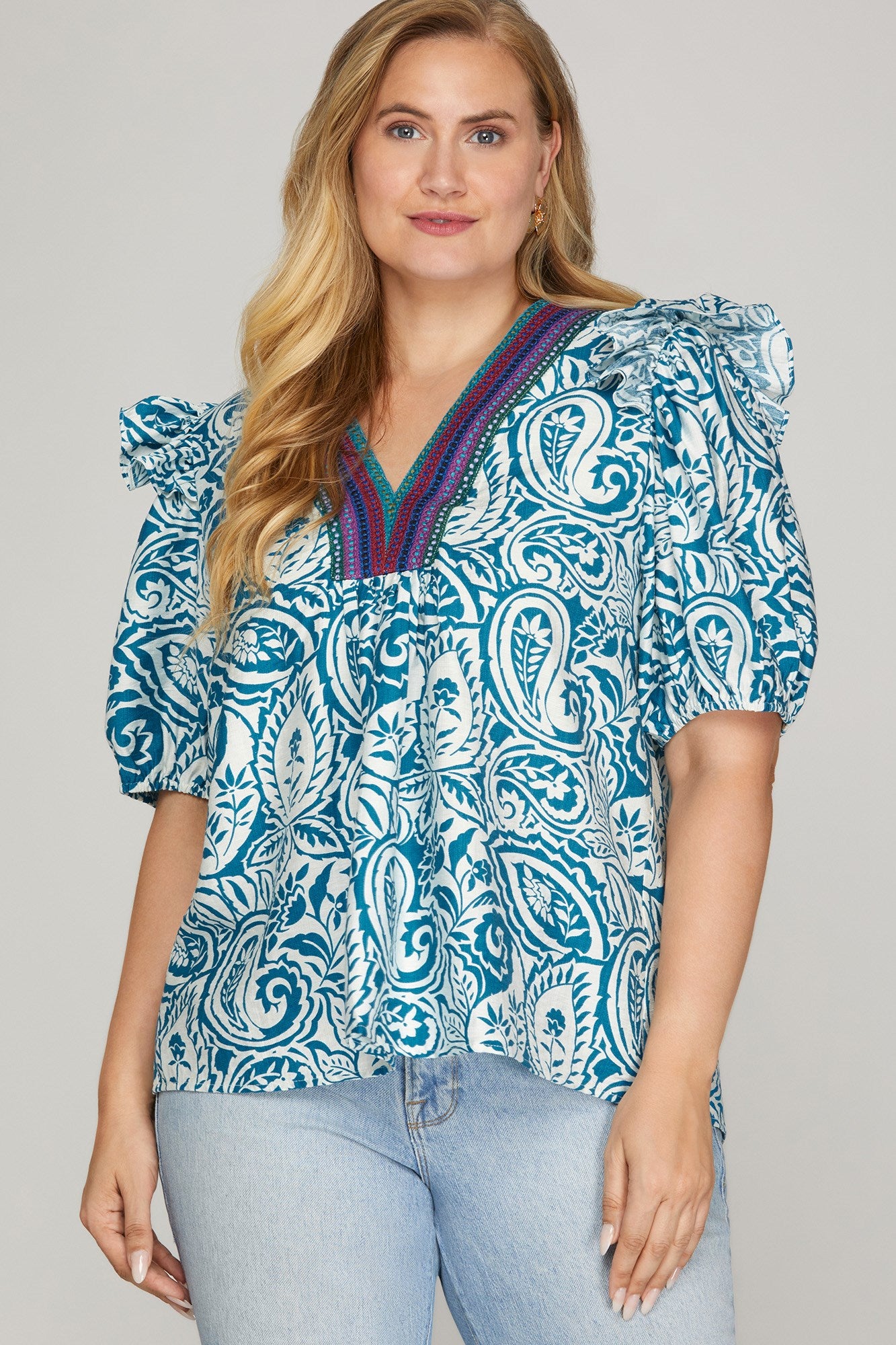 Curvy Folklore Ruffle Top