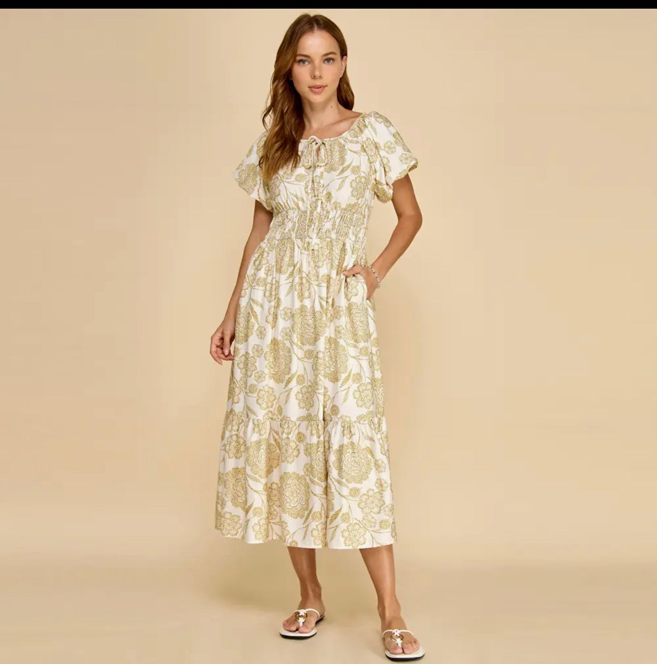 Magnolia Smocked Floral Midi