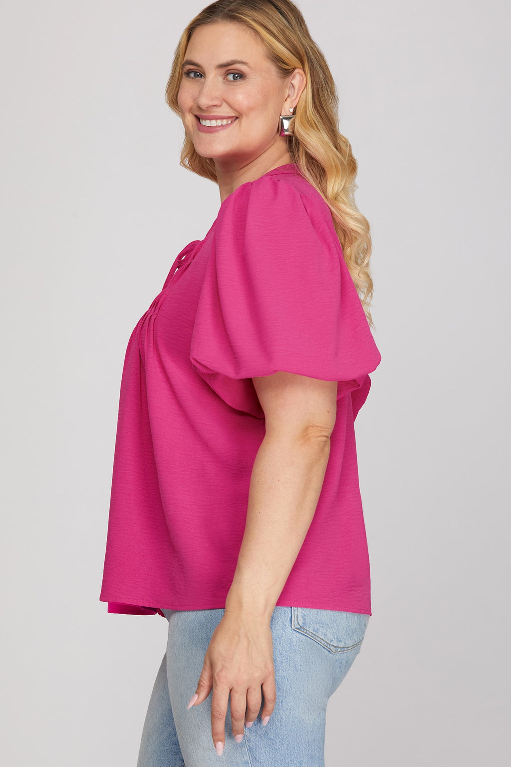 Pintuck Puff Sleeve Top