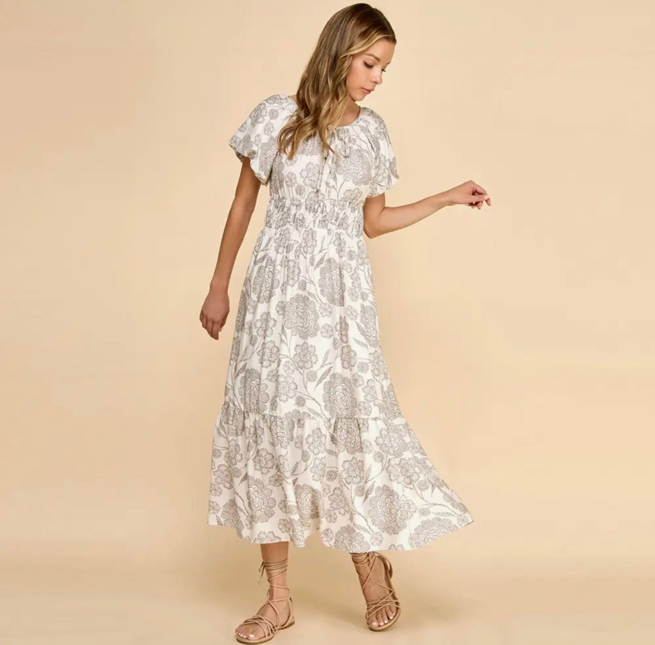 Magnolia Smocked Floral Midi