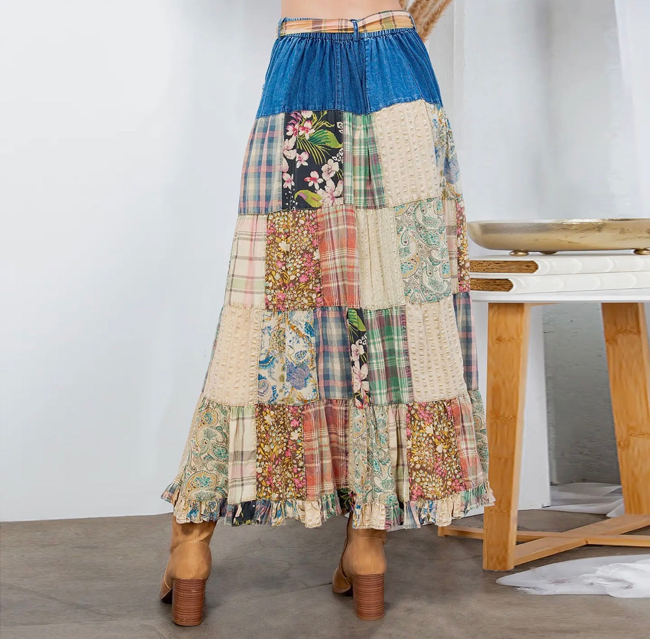 Curvy Canyon Denim Patchwork Skirt