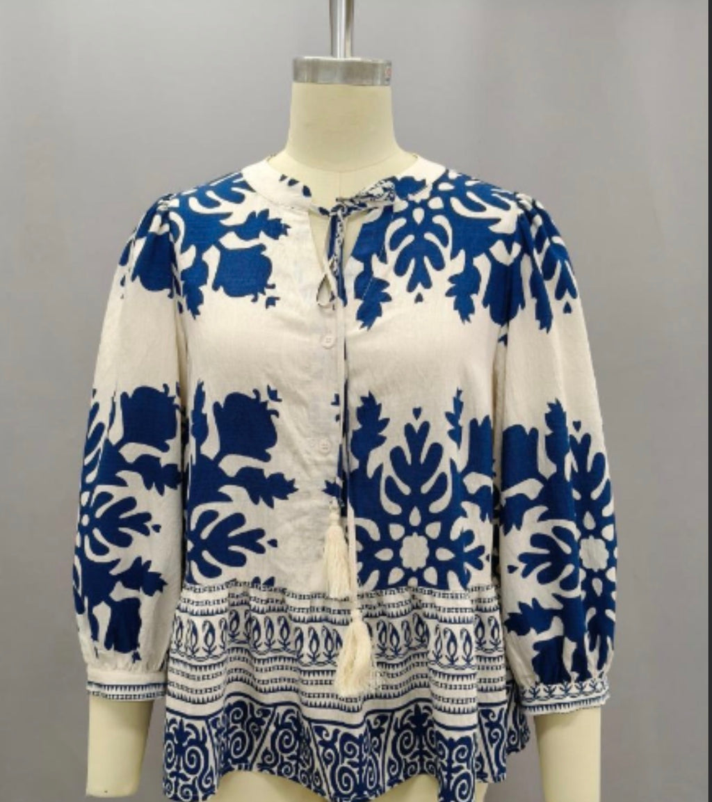 Porcelain Print Tassel Top