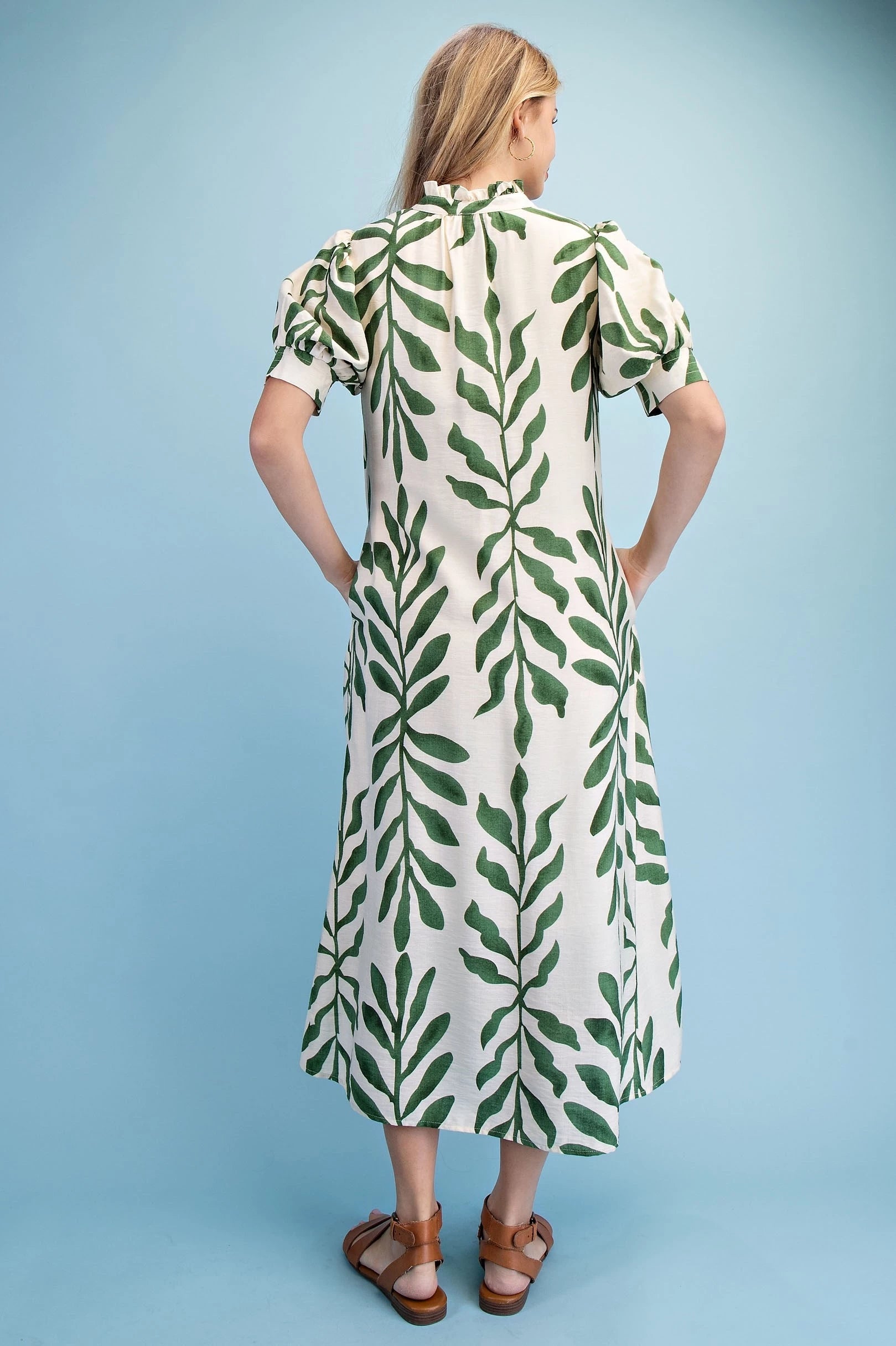 Botanical Leaf Midi Dress