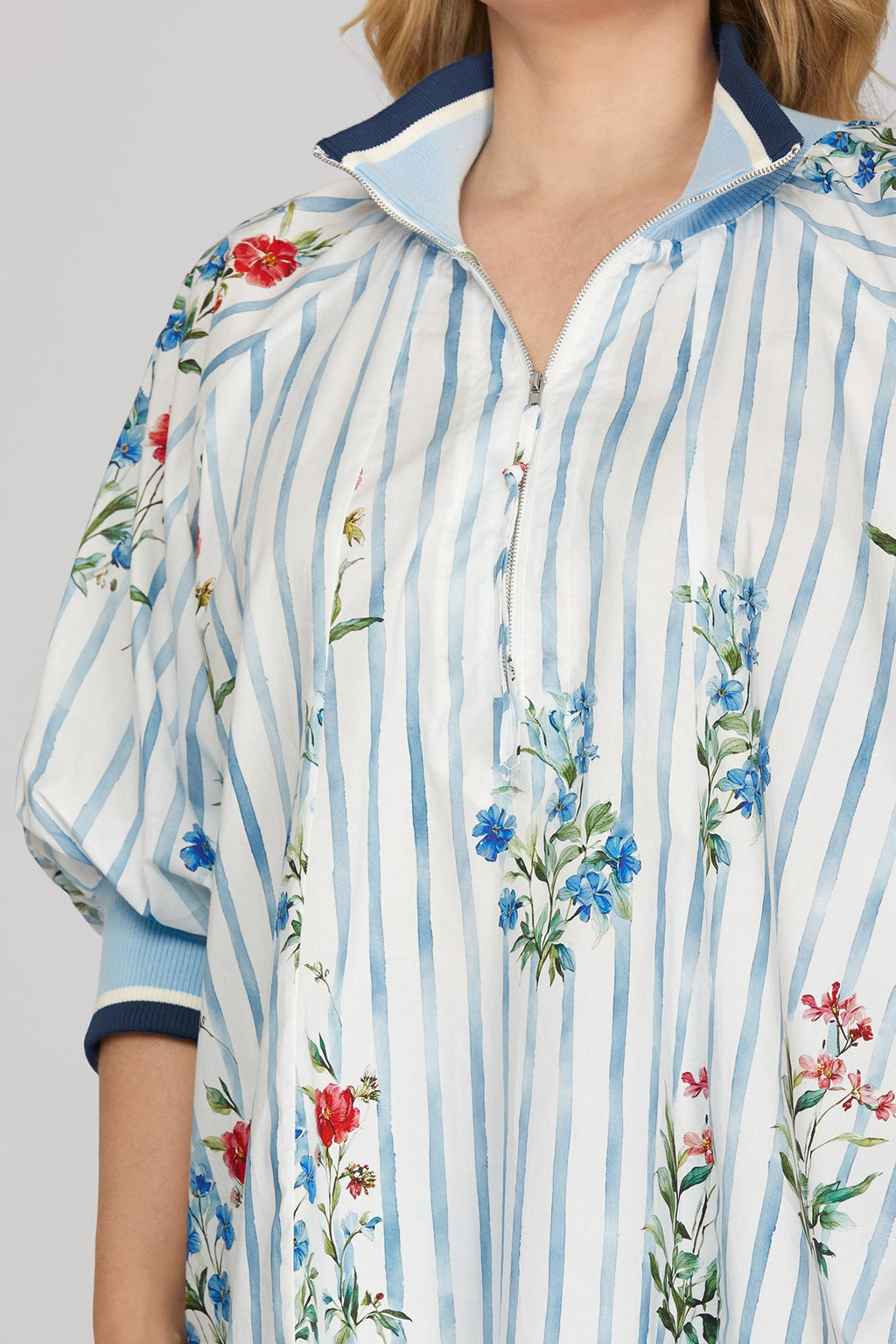 Curvy Garden Party Half-Zip Blouse
