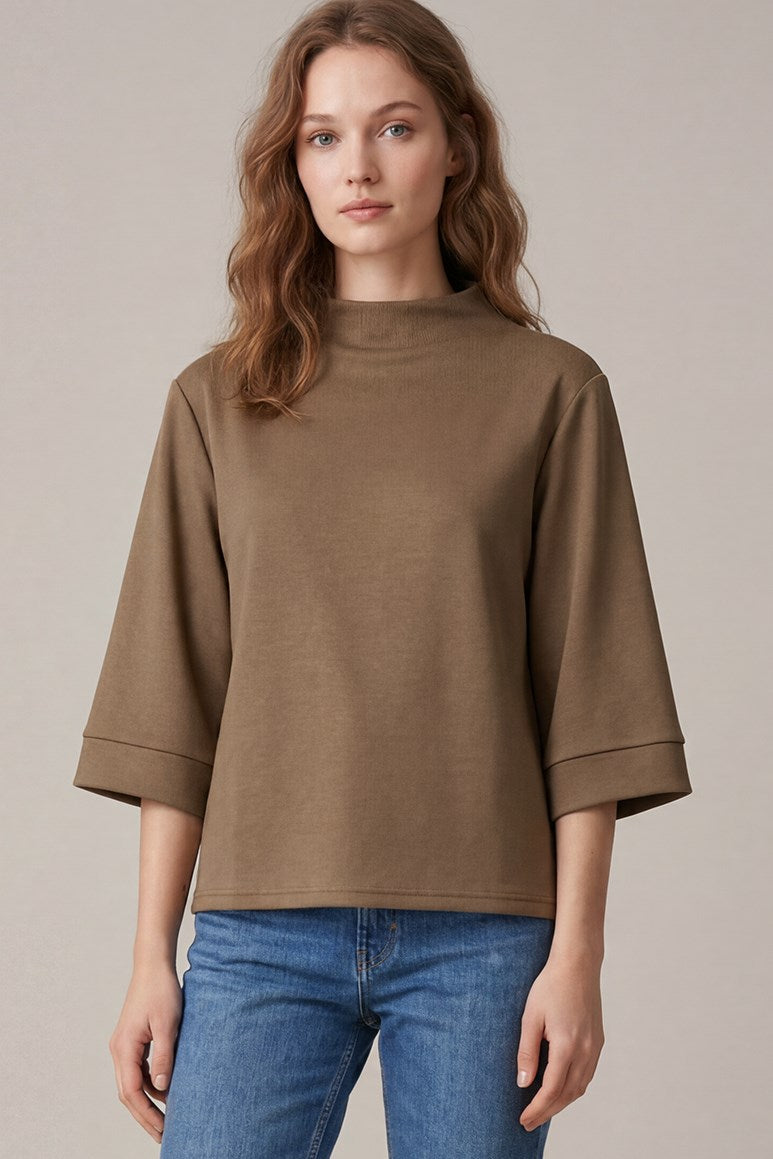 3/4 Sleeve Knit Mock Neck Top