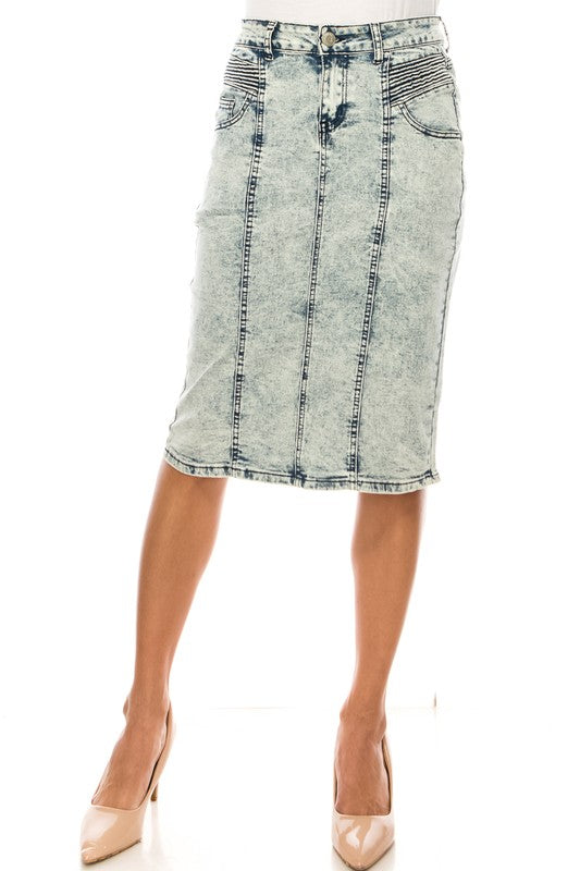 Sand Blasted Wash Denim Skirt
