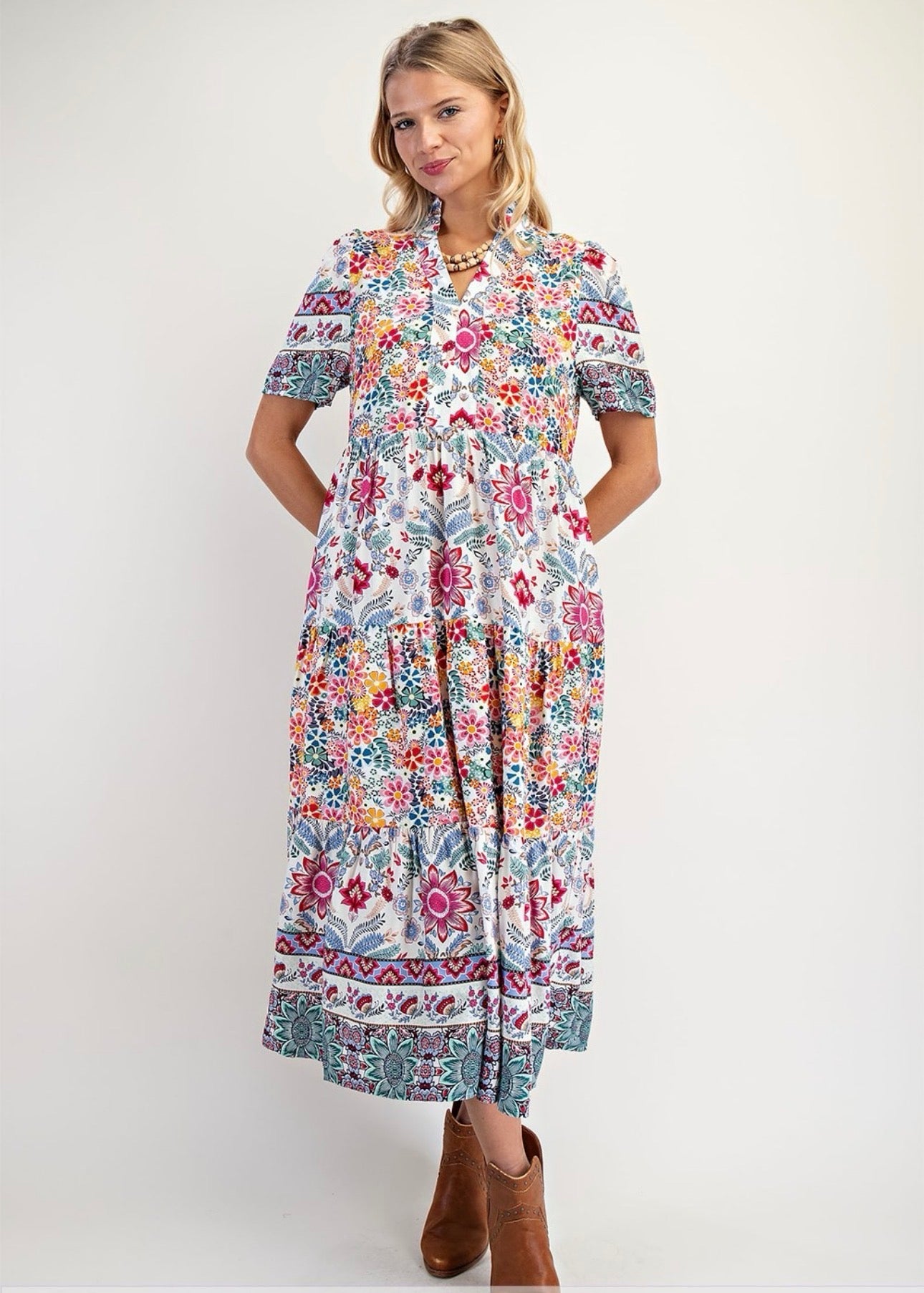 Mosaic Bloom Tiered Dress
