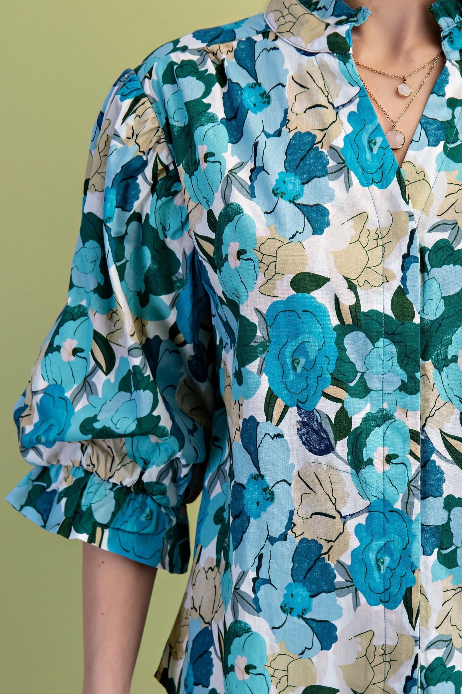 Teal Bloom Ruffle Top